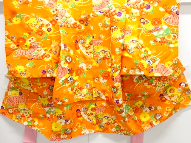 JAPANESE KIMONO / KIMONO FOR KIDS / FOLDING FAN & FLORAL PLANTS